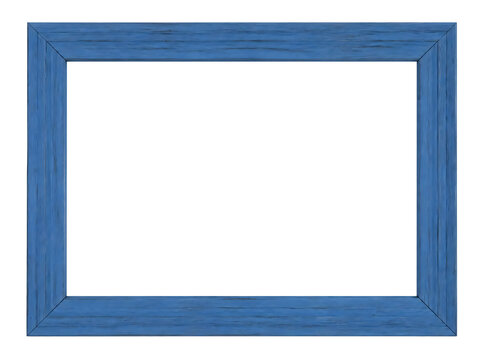 Blue wooden picture frame isolated on transparent background