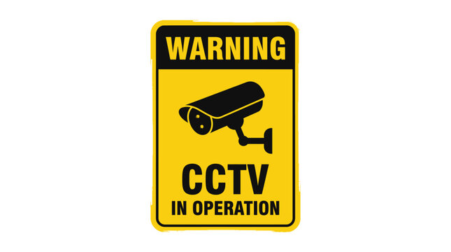 Warning cctv in operation sign featuring bold yellow and black colors designed as a flat vector graphic for security signage
