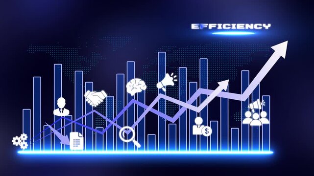 Business Efficiency Animation with Growth Charts, Performance Analytics, Strategic Planning, Teamwork and Productivity for Corporate Development and Success
