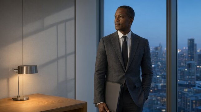 Director Pauses With A Blank Folio Before A Decision for Business Leadership