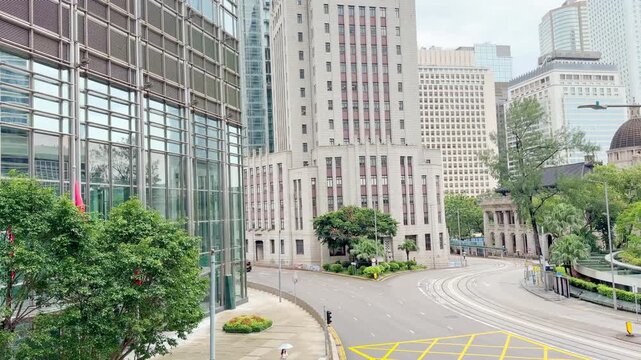 Bridge View of Road Intersection and Skyscrapers