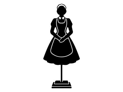 Housekeeper Uniform Mannequin Silhouette, Service Staff Apron Dress Icon, Vector Domestic Maid Graphic