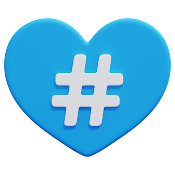 Blue Hashtag Heart 3D Icon