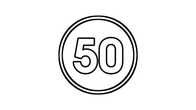 Number 50 animation motion graphics sign symbol in circle on white background video element