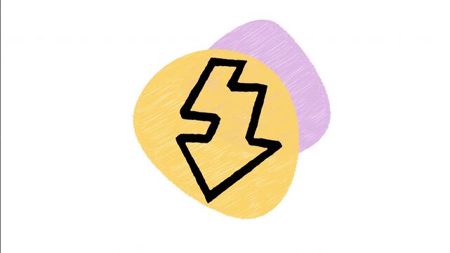 An animated hand drawn lightning bolt flash symbol. Great for camera flash trigger, high speed lighting, power energy, shock electric, and photo flash mode. 