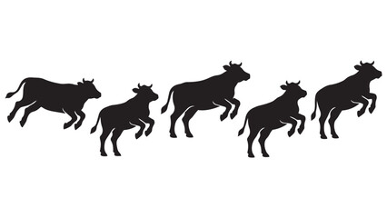 Fototapeta premium Black Silhouette Cow and Bull Running Jumping Motion Sequence Vector Illustration for Animation Design