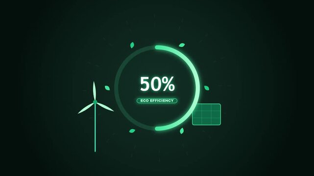 Digital battery icon showing fifty percent charge on dark background.