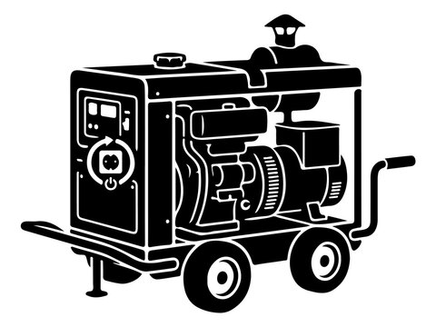 Industrial Portable Diesel Generator, Mobile Power Plant Machinery, Vector Backup Electricity Icon