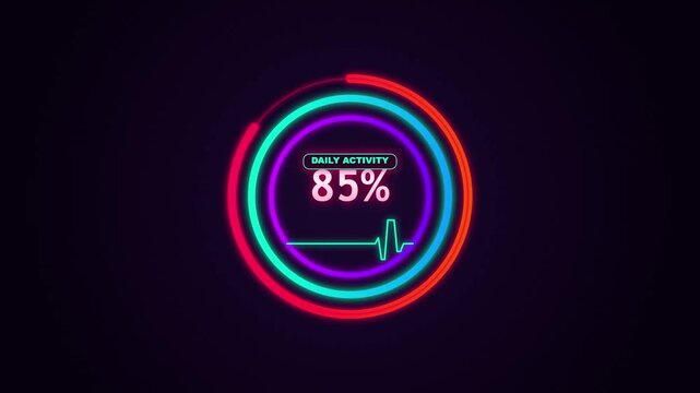 Neon circular progress bar showing eighty five percent completion.
