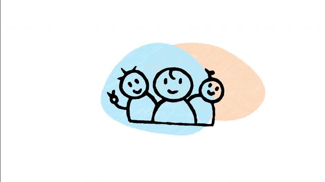An animated hand drawn group of three people avatars. Great for camera group portrait mode, friends team photo, family gathering, and crowd capture.