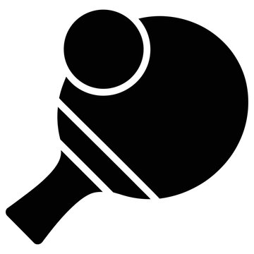 Black table tennis racket and ping pong ball vector icon for sports equipment