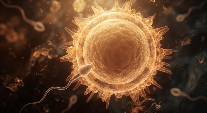 Human egg fertilization by sperm cell medical 3d illustration