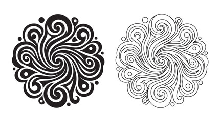 Fototapeta premium elegant swirl patterns with silhouette outline art, a vector icon design for decorative silhouette with outline art vector icon