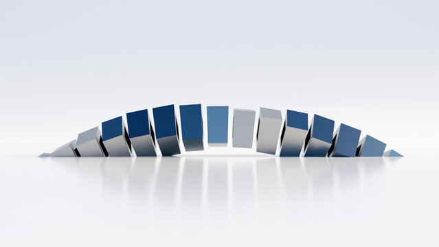 3D abstract blue bridge of blocks on white. Ideal for business, tech, architecture, growth, connection, and data visualization projects