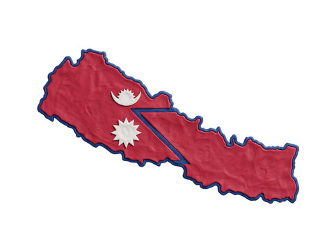 Nepal map clay style with red white blue national flag design.