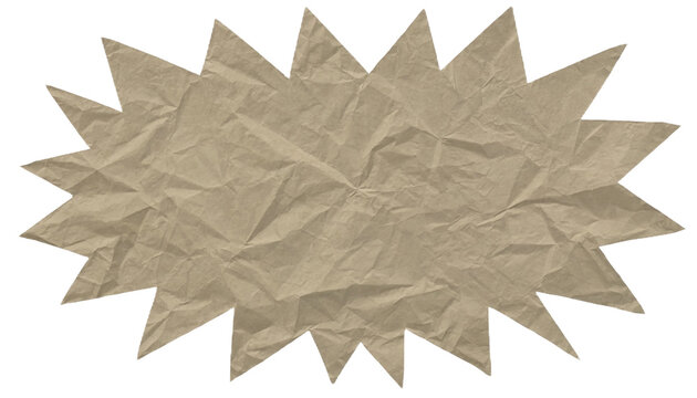 Crumpled brown craft paper starburst explosion sticker banner with jagged edges for sale tags and discount labels