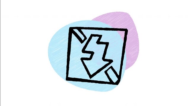 An animated hand drawn lightning flash bolt with a diagonal strike-through slash. Great for camera flash off mode, silent shooting, and no light zone.