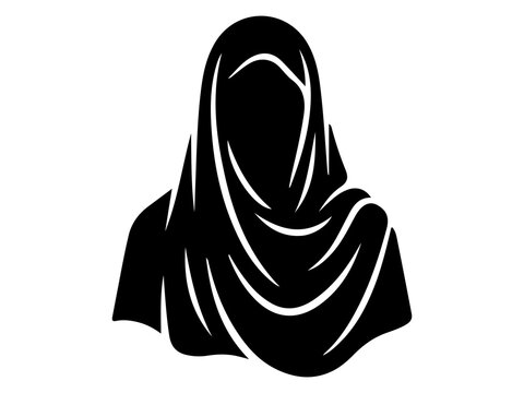 Traditional Hijab Headscarf Silhouette, Modest Fashion Portrait Vector Graphic