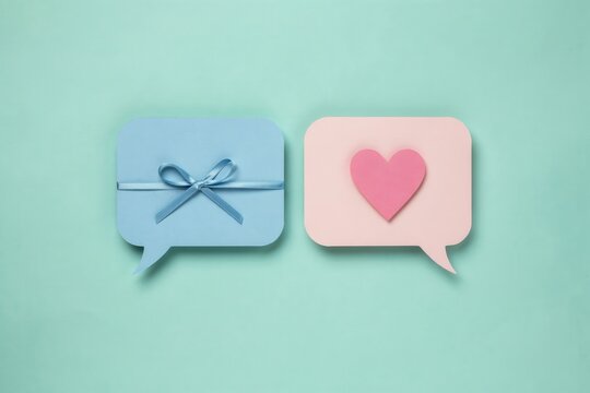Artistic representation of heartfelt communication and affectionate sentiments, featuring charming speech bubbles symbolizing love, thoughtful gifting, and sweet messages