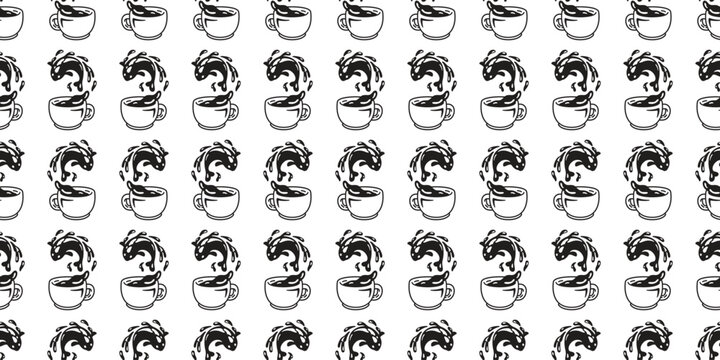 fish Seamless pattern coffee cup swimming goldfish vector doodle cartoon tablecloth tile background gift wrapping paper repeat wallpaper illustration scarf isolated pet animal design