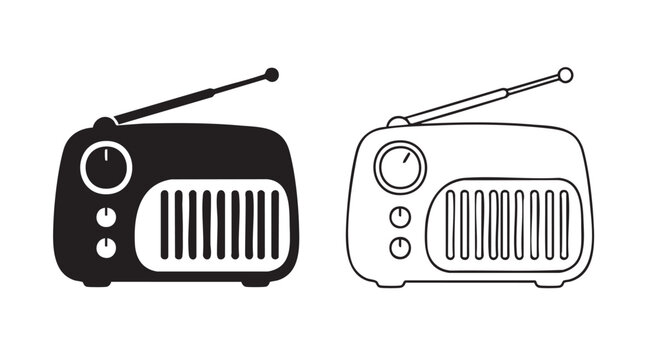 retro transistor radio vector icon silhouette with outline art silhouette with outline silhouette with outline art vector icon