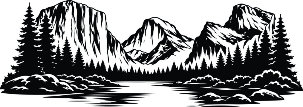 Yosemite National Park Landscape Silhouette Vector Illustration
