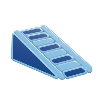 Blue lego slope piece with steps for creative building and design isolated on white background