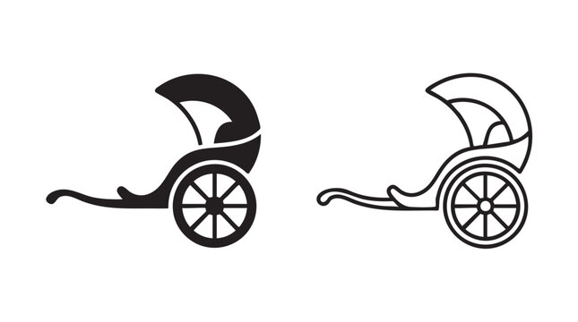 rickshaw cart vector icon silhouette with outline art, a transportation symbol design silhouette with outline art vector icon