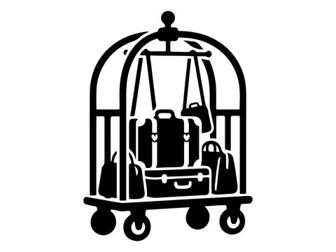 Hotel Luggage Cart Vector, Bellhop Baggage Trolley with Suitcases Graphic