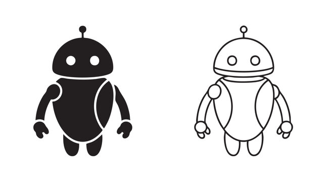 robot character design vector icon silhouette with outline art silhouette with outline silhouette with outline art vector icon