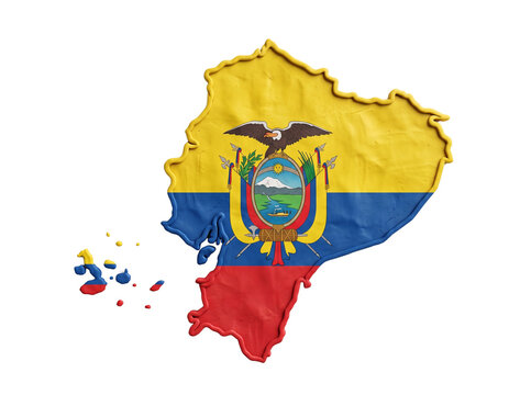 Ecuador country map in national flag colors on isolated background.
