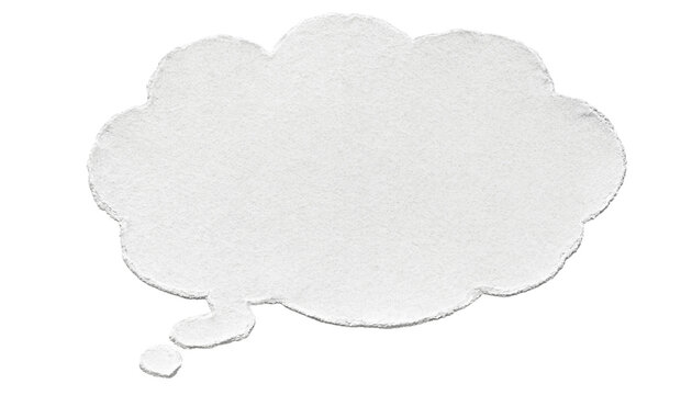Blank white paper cloud shaped thought bubble cutout isolated on a pure white background for design