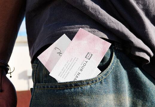 Business Cards Mockup in Pocket. PSD mockup template