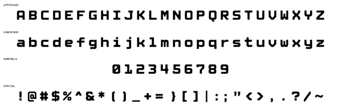 Alphabet set with uppercase and lowercase letters numbers featuring typeface, numerals, symbols with block letters and punctuation