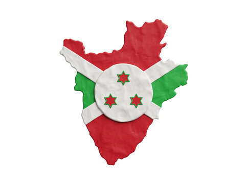 Burundi map clay 3d model flag colors emblem texture art.