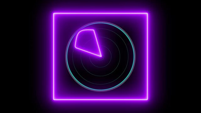 Glowing neon purple color radar signal  technology icon animation circle search target map scanner round sonar system sign symbol on black background