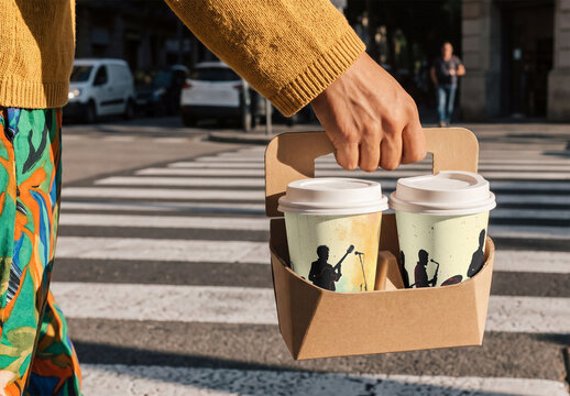 Mockup of two take away Coffee Cups in BCN