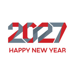 Fototapeta premium Happy New Year 2027 Typography Design with Modern Red and Grey Ribbon Folding Style Vector