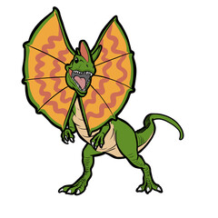 Fototapeta premium Cute frilled dilophosaurus dinosaur character cartoon illustration for children education isolated on transparent background 