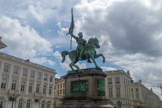 Brussels, Belgium - June 13, 2026: Godfrey of Bouillon equestrian statue.