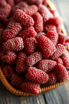  organic raspberries on wooden table background, food blogging, healthy eating concepts, and seasonal summer harvest themes. Small Farm food	