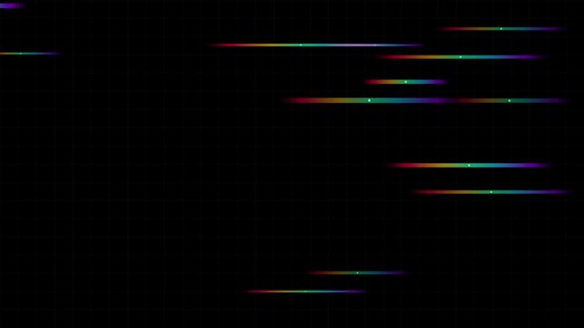 Magenta pink spectral prism flares and horizontal light leaks sweep across a dark digital grid backdrop. Features chromatic aberration and physics-based wave refractions. Ideal for high-tech intros, s