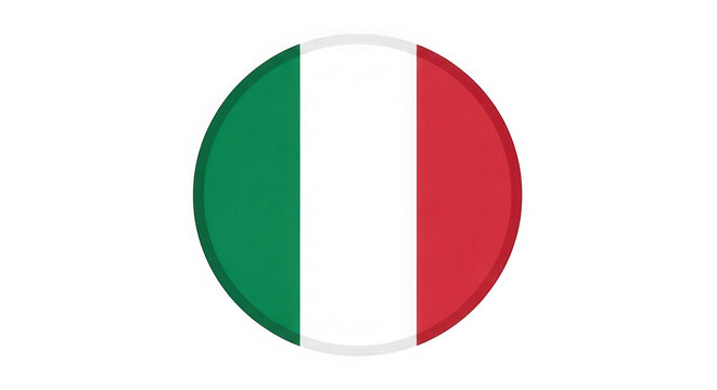 Round Italy flag icon with green white and red vertical stripes isolated on transparent background