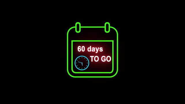 60 days to go animated icon. clock and black background. and creating a stunning video 4K.