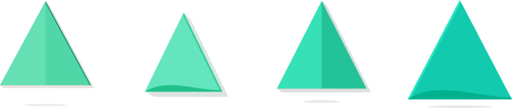 A minimalist flat vector icon of a mint green equilateral triangle with a soft offset drop shadow exudes modern elegance and simplicity in a clean white background setting