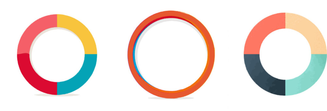 A minimalist flat vector icon features a vibrant split-color circular design with red, yellow, and teal segments against a clean white background, exuding modern elegance and simplicity