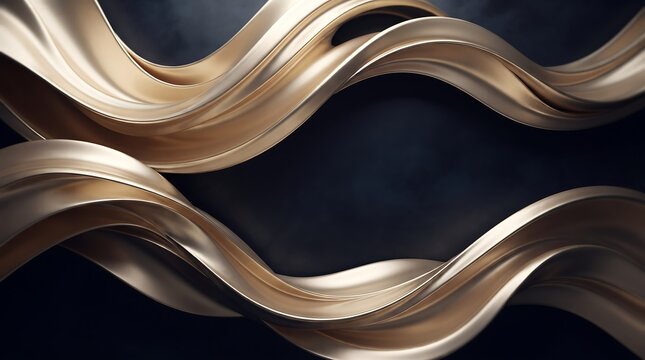 Abstract background featuring elegant flowing golden metallic ribbons with smooth curves and soft highlights creating a luxurious feeling of motion and sophistication