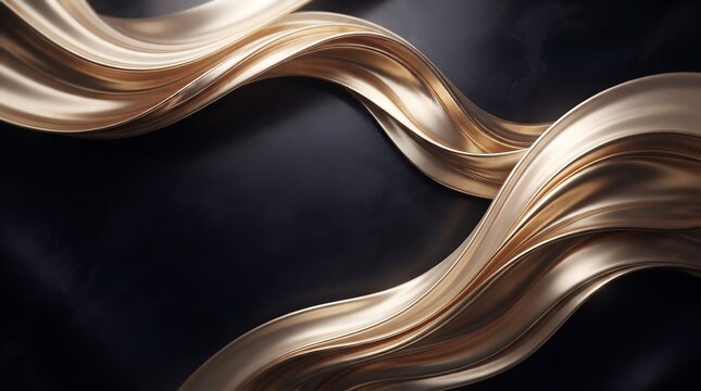 Abstract background featuring elegant flowing waves of liquid gold fabric or metallic material creating a luxurious and sophisticated visual texture effect