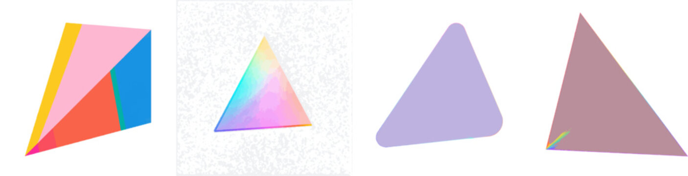 A minimalist flat vector icon features a crisp right-angle triangle with pastel fills in vibrant colors, set against a clean white background