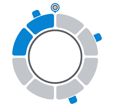 Segmented circular dashboard ring icon in blue and gray, progress loader isolated PNG